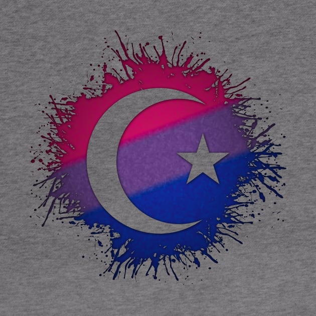 Paint Splatter Bisexual Pride Flag Star and Crescent Symbol by LiveLoudGraphics